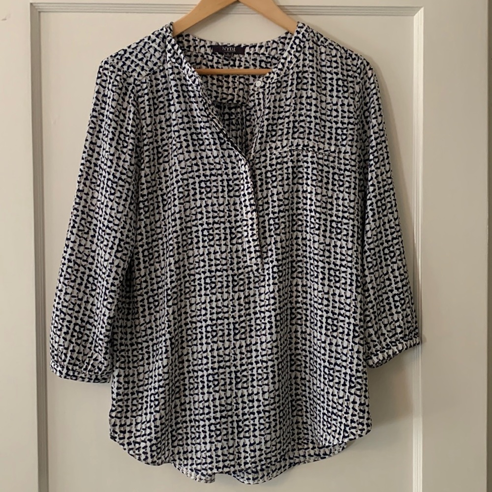 Grey, white and navy blouse